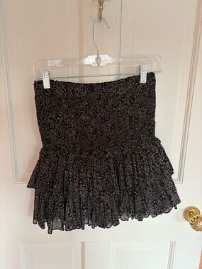 Isabel Marant Black Floral Smocked Ruffle Mini Skirt